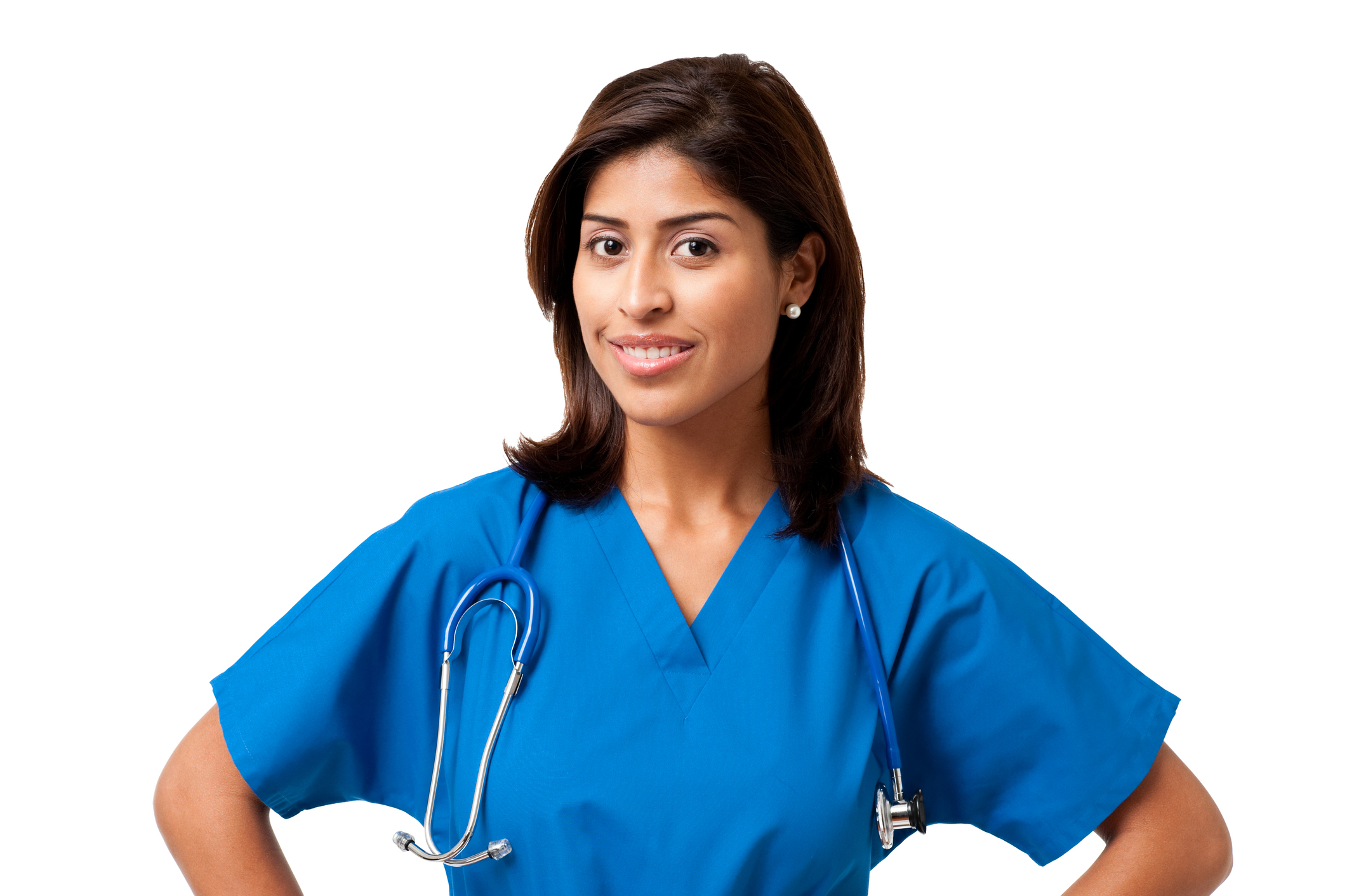 Nurse standing dressed in blue